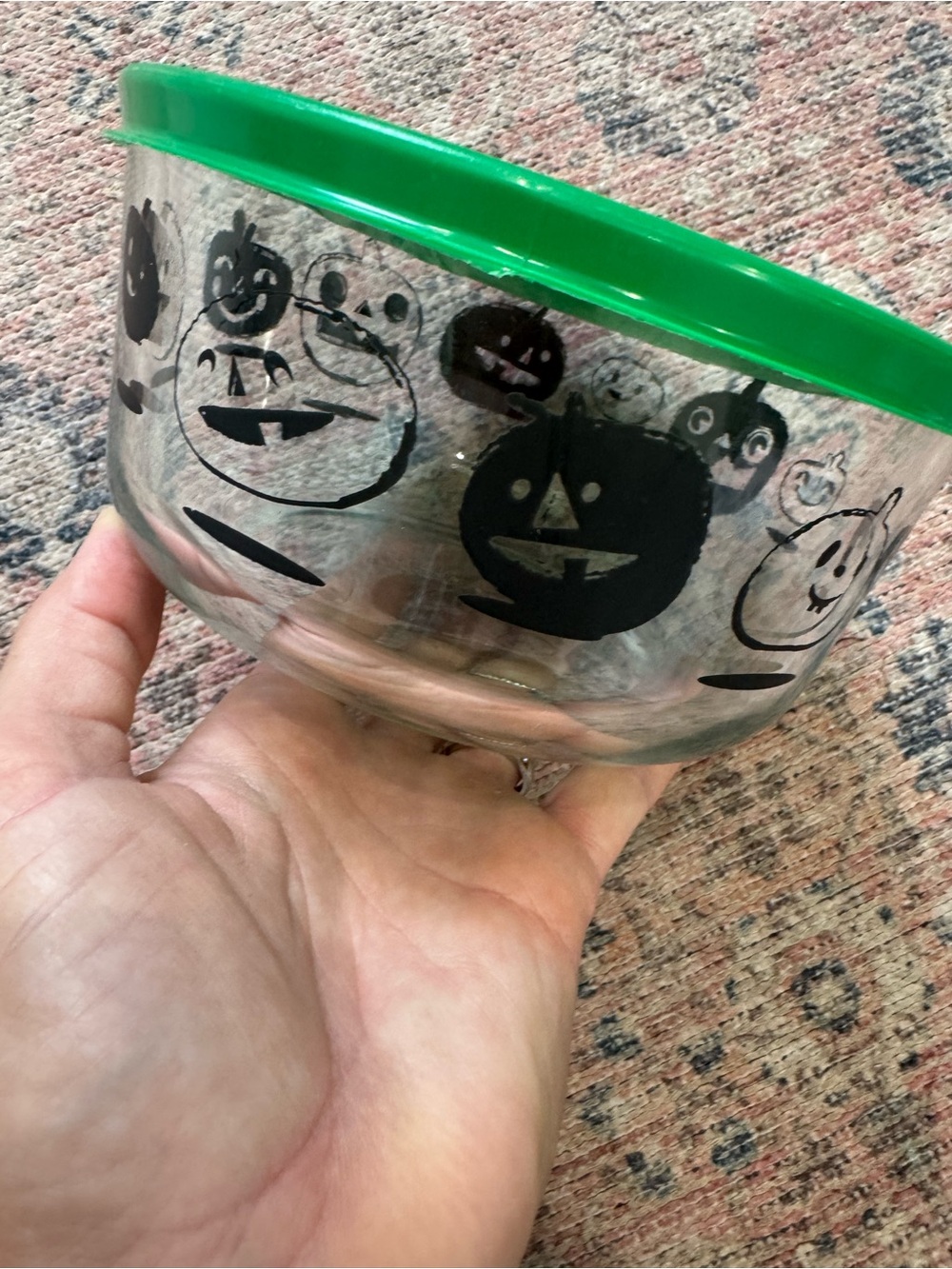 Pyrex Halloween 4 Cup Storage Lidded Glass Bowl with Black Jack-O'-Lanterns